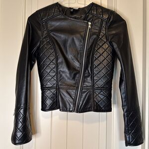 H&M Divided Womens Cropped Fitted Faux Leather Jacket Black Size XS Moto Y2K